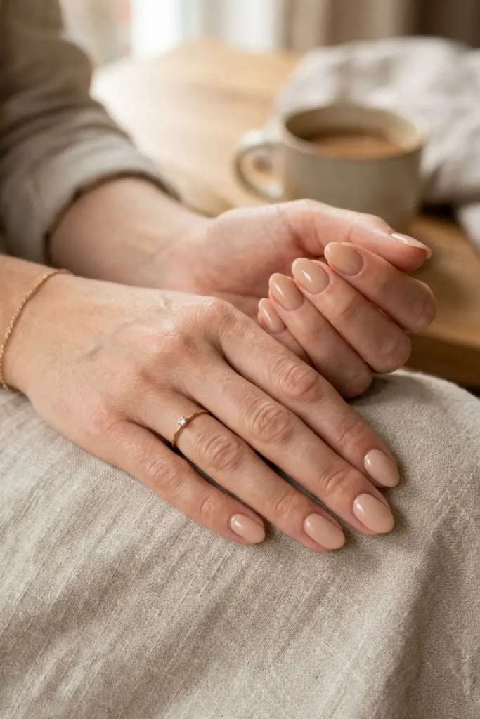 Simple nude nails with a clean, natural finish for a sophisticated everyday look.