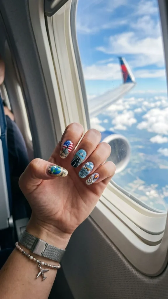 Airplane Window Nails with Scenic Sky Views