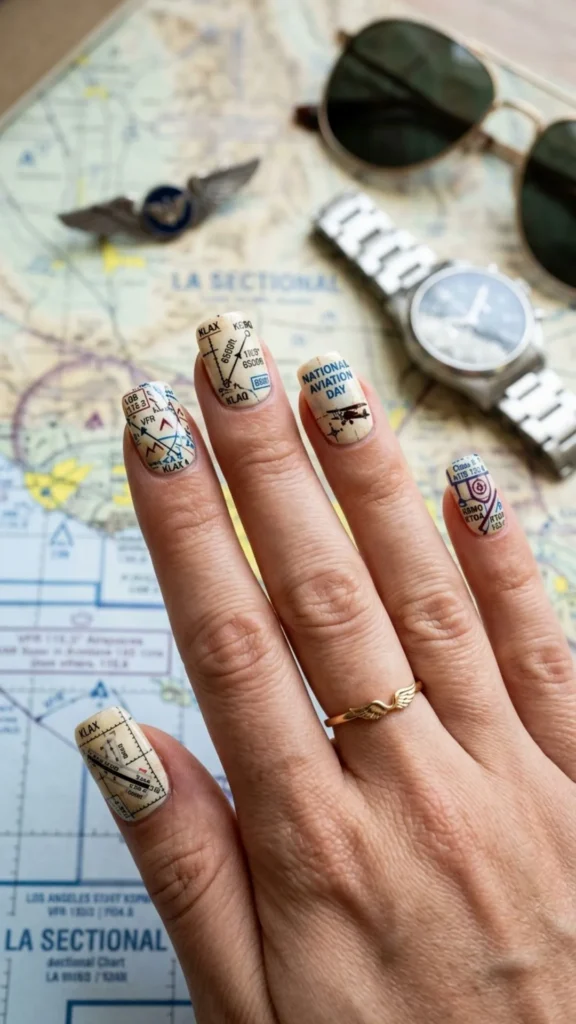 Creative Aviation Map Nails with Flight Routes