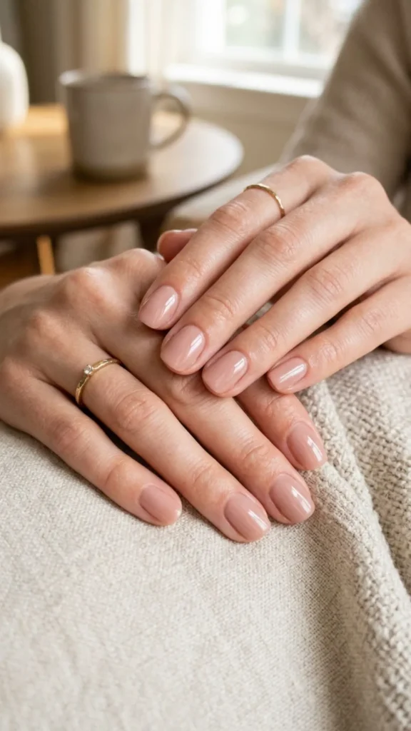Natural nails enhanced with glossy gel polish for a smooth and polished finish.