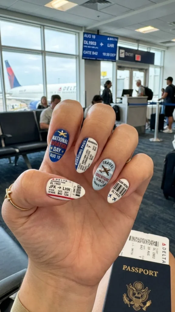 Creative Boarding Pass Nails with Travel Details