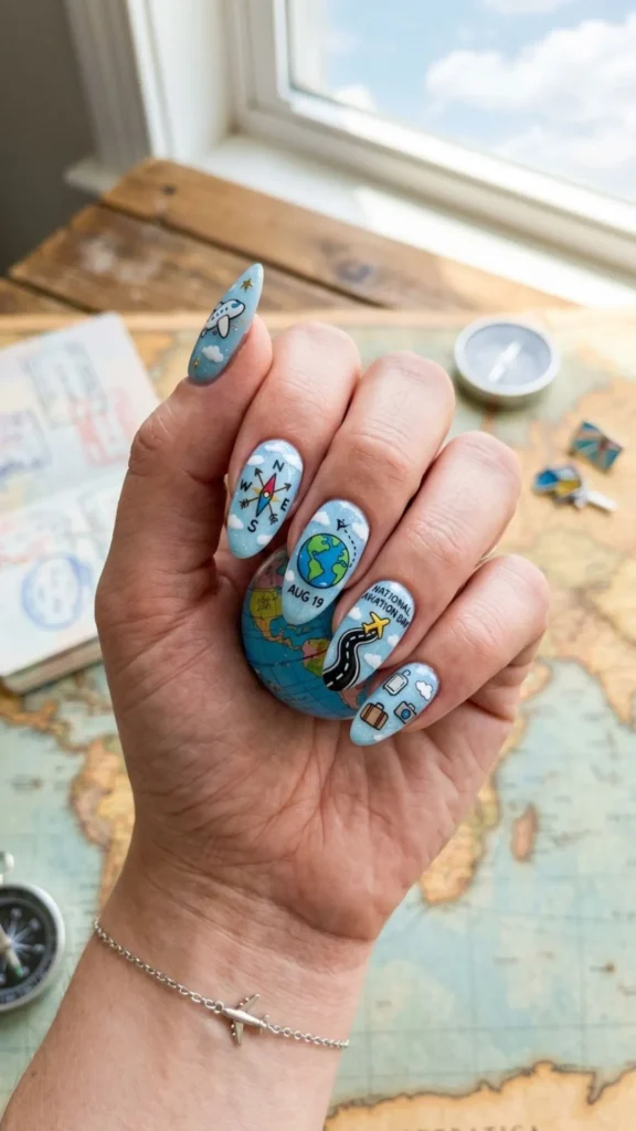 Cute Airplane Adventure Nails with Travel Accents