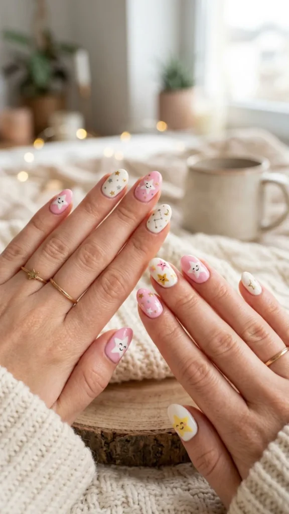 Cute star nails with dreamy celestial accents.