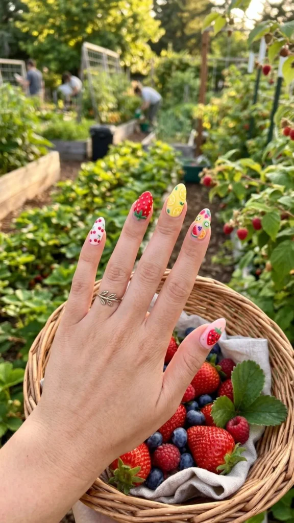  Playful fruit patch nails with colorful summer details