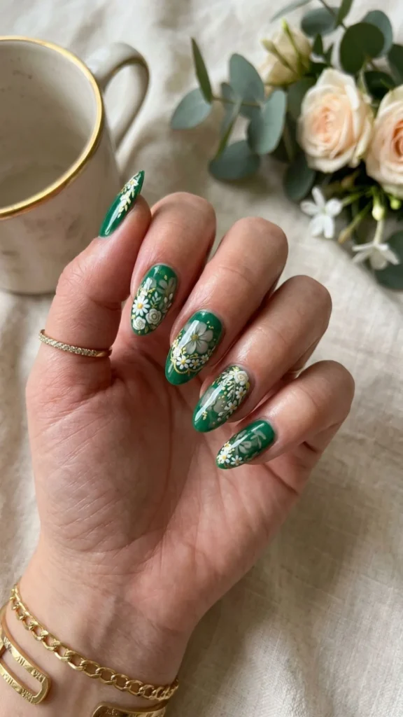 Elegant inverted floral nails with delicate flowers