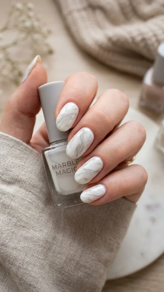 Elegant Swirled Marble Nail Design