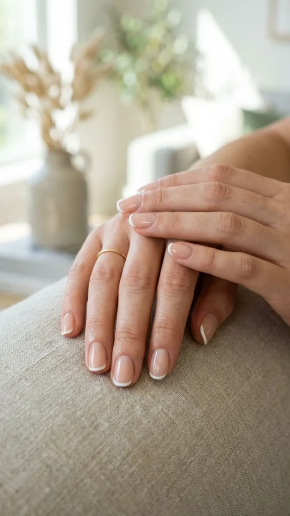 Minimalist white French tip nails with a clean and timeless elegant finish.
