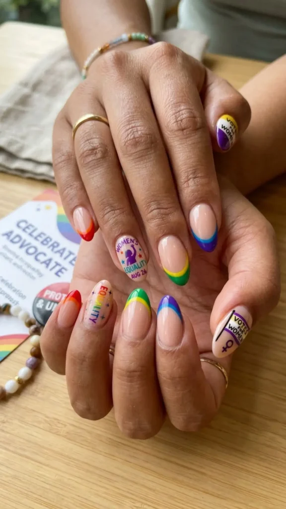 Colorful rainbow French tips for a joyful Equality Day look.
