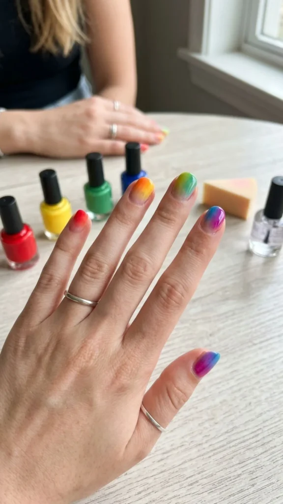 Bright Colorful Rainbow Nail Art