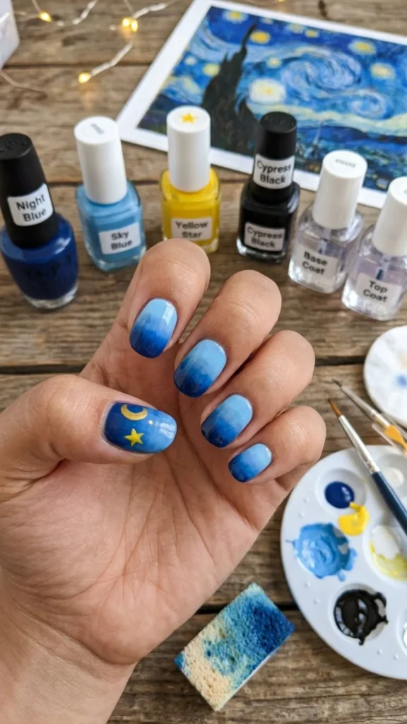 Dreamy Starry Night Nail Design