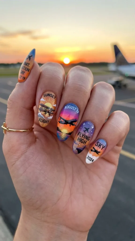 Sunset Flight Nails with Warm Sky Colors
