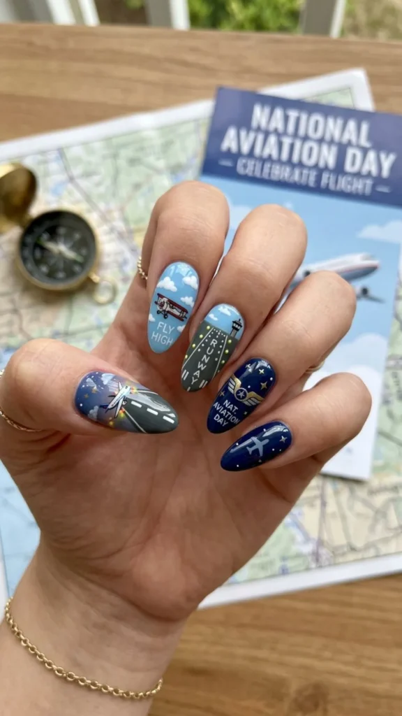 Takeoff Runway Nails with Stylish Aviation Details