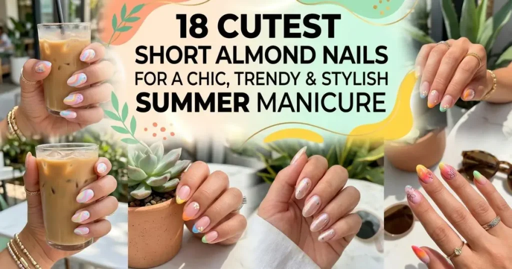 18 cutest short almond nails with chic, trendy summer nail designs for a stylish and elegant manicure.