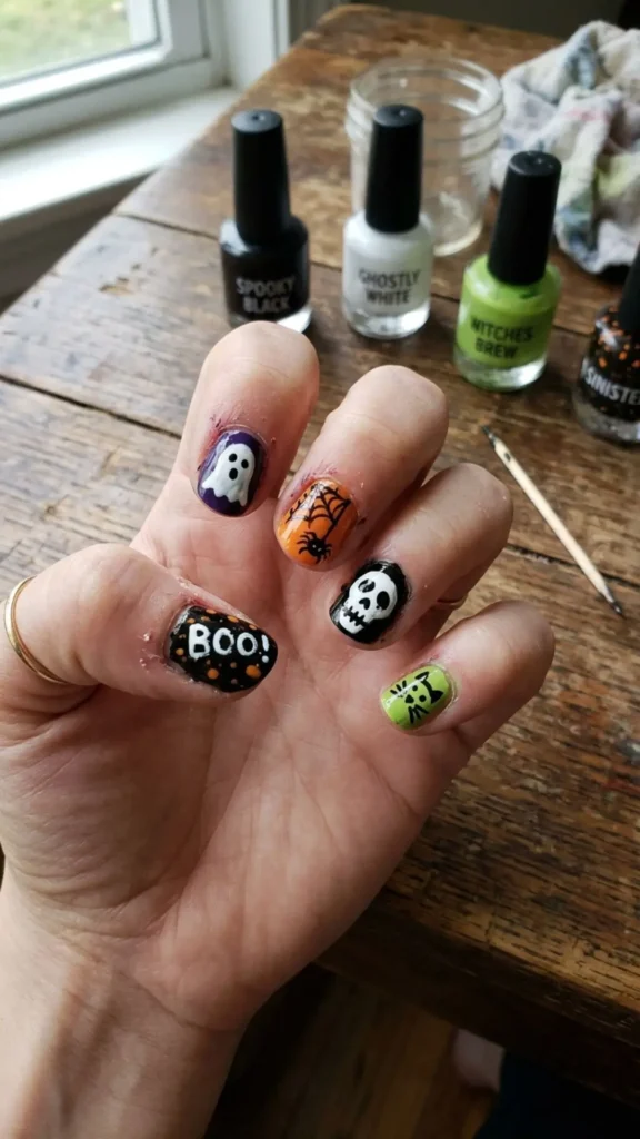 Cute amateur spooky nails with Halloween details