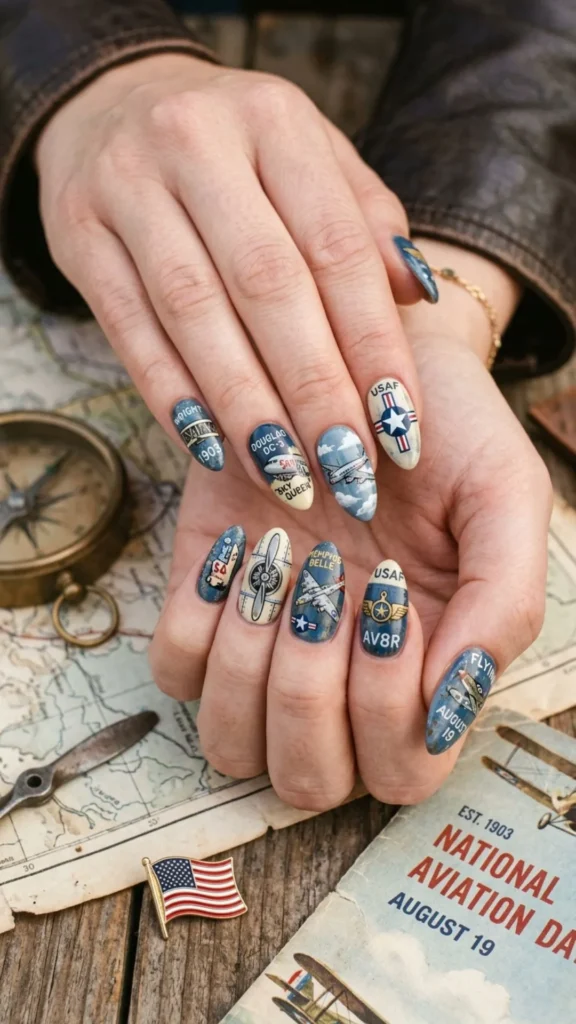 Vintage Aviation Nails with Classic Flight Details