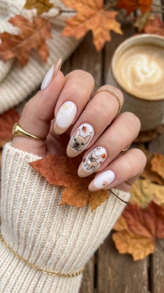 Beige French tips over a soft milky white base