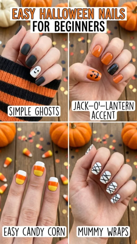 Easy beginner-friendly Halloween nail art designs