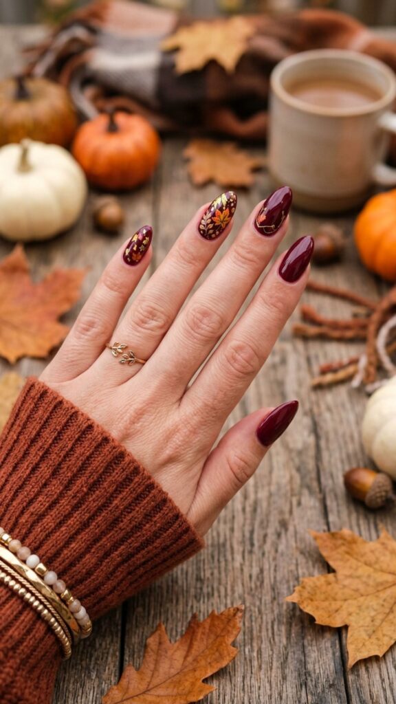  Elegant burgundy fall nails with a rich glossy finish