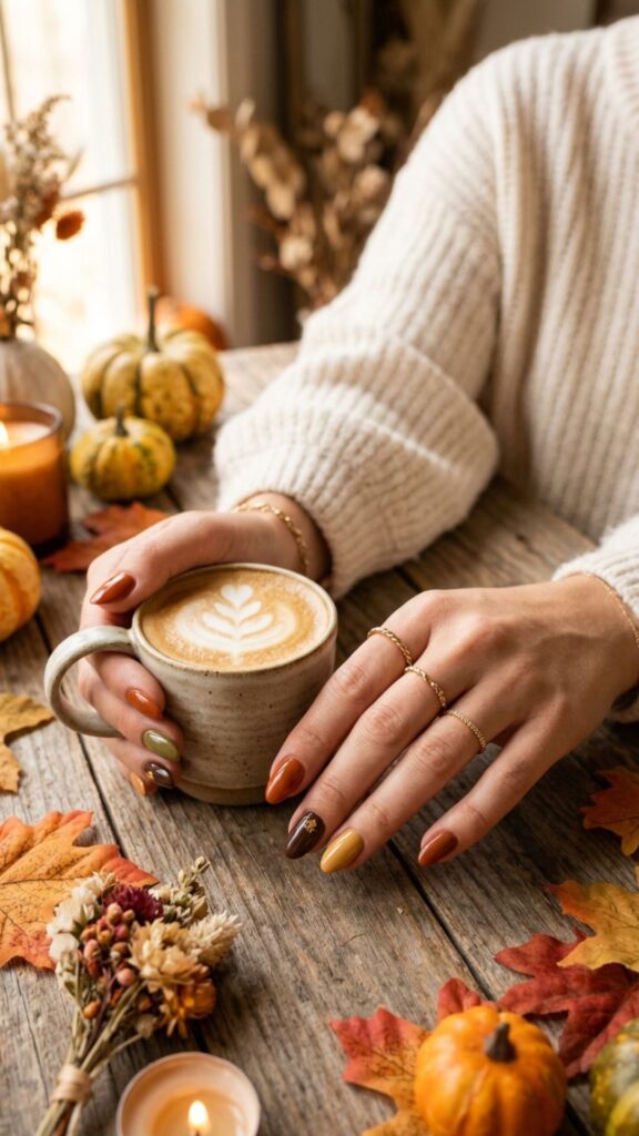 Simple fall nails with chic seasonal colors and designs