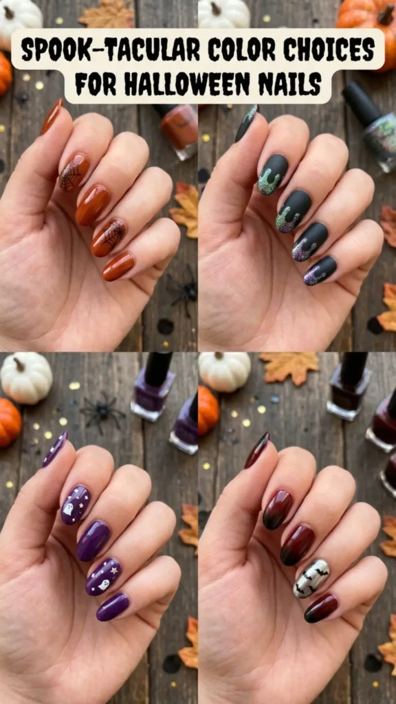 Spooky black orange purple colorful Halloween nail designs